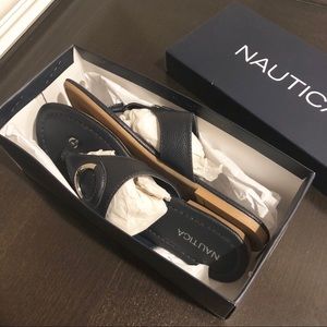Size 9 Navy Blue Nautical T-Strap Sandals